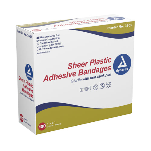 "Adhesive Bandages Sheer Strips 3/8""x1-1/2"" Sterile Bx/100"