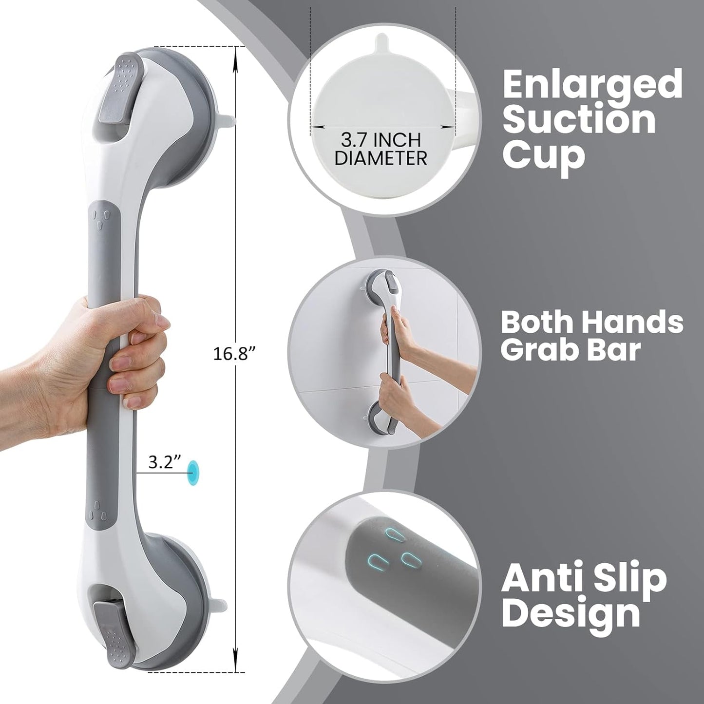 Suction Grab Bar 16.25" L Non-Adjustable