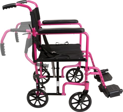 Transport Chair, Alum,19",with Footrests, Pink, ProBasics