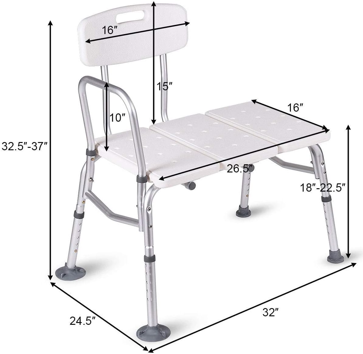 Bathroom Perfect Transfer Bench w/Back, Blue Jay, Case/2