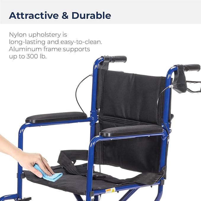 Expedition Aluminum Transport Chair w/Loop Locks, 19" Blue