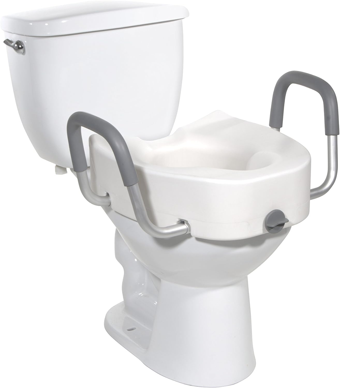 Raised Toilet Seat With Lock & Alum Det Arms Elongated