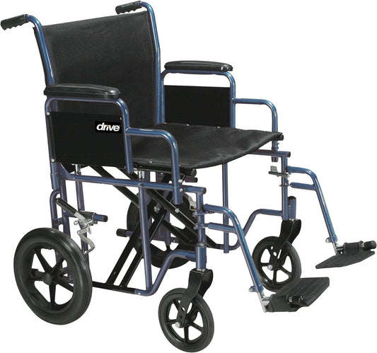 Transport Wheelchair Bariatric 22" Wide Blue