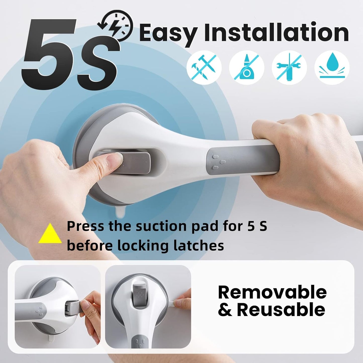 Suction Grab Bar 16.25" L Non-Adjustable