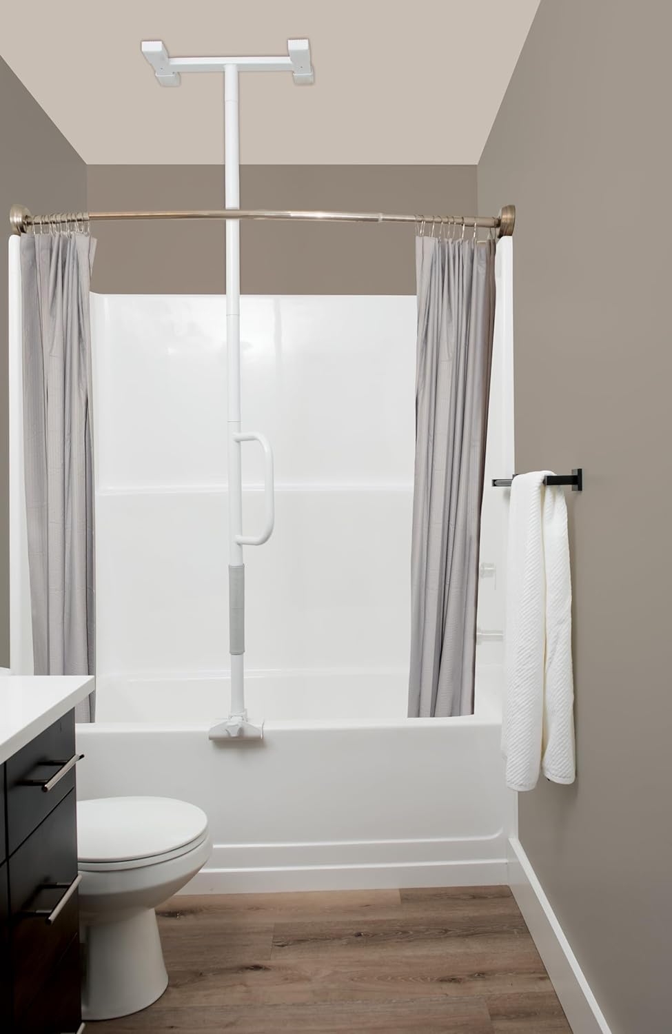 Bathtub Security Pole & Curve Grab Bar White