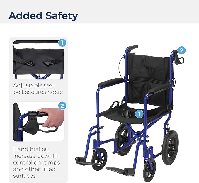 Expedition Aluminum Transport Chair w/Loop Locks, 19" Blue