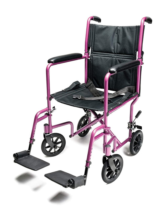 Transport Chair, Alum,19",with Footrests, Pink, ProBasics