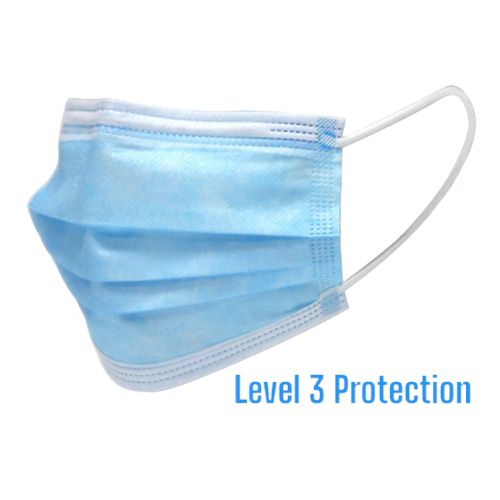 "Disposable Face Mask,Bx/50 w/EarLoops,3-Ply,Level 3, Blue"