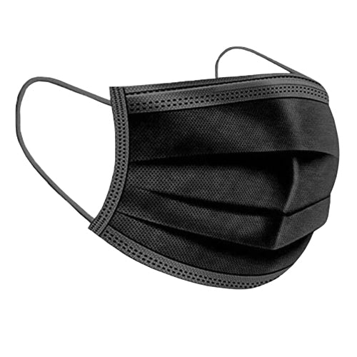 "3-Ply Face Masks with Ear Loops, Black, Bx//50"