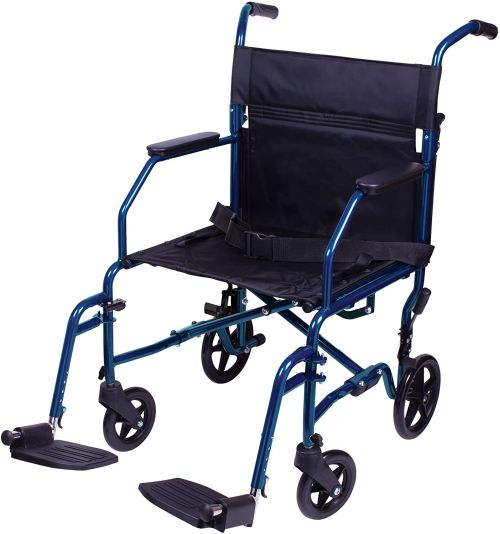 Transport Chair, 19", Steel Metallic Blue, Folding